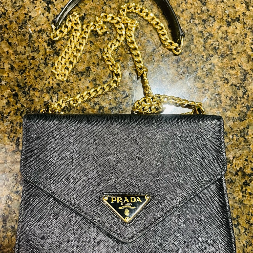 Prada Black Leather Chain Shoulder Bag